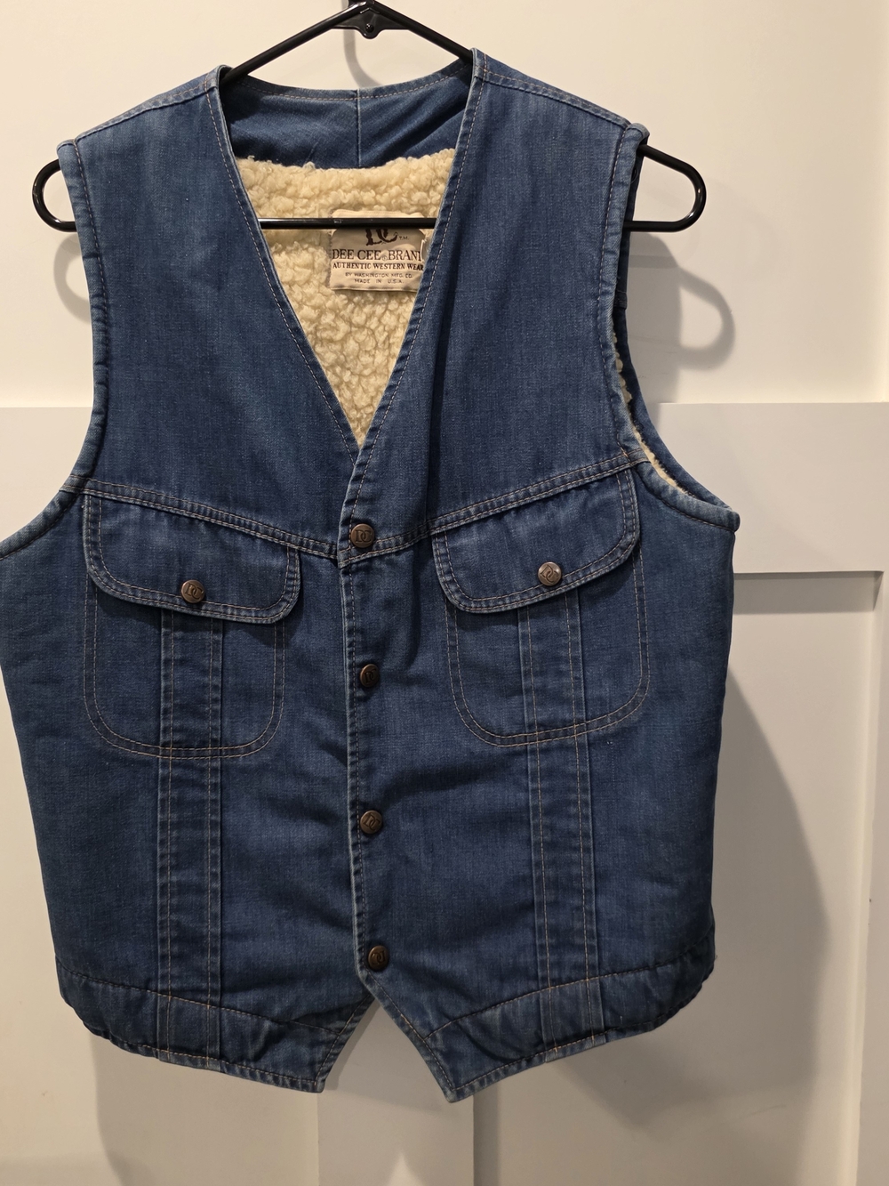 Vintage Dee Cee Vest Mens Medium Blue Denim Western Workwear Cowboy Sherpa Lined
